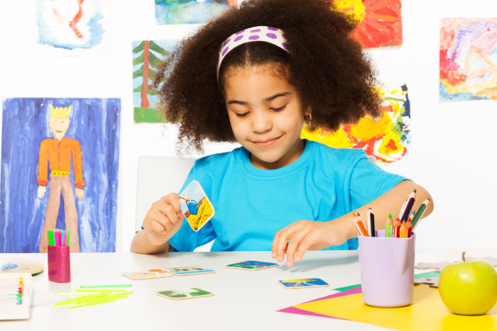 Girl playing memory game