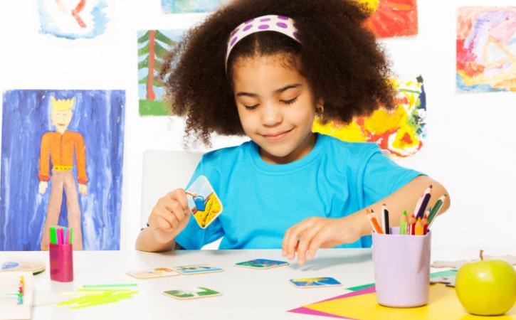 Girl playing memory game